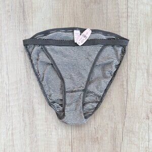 NWT Rare Victoria's Secret Vintage Signature String Bikini Cotton Gray Stripe M
